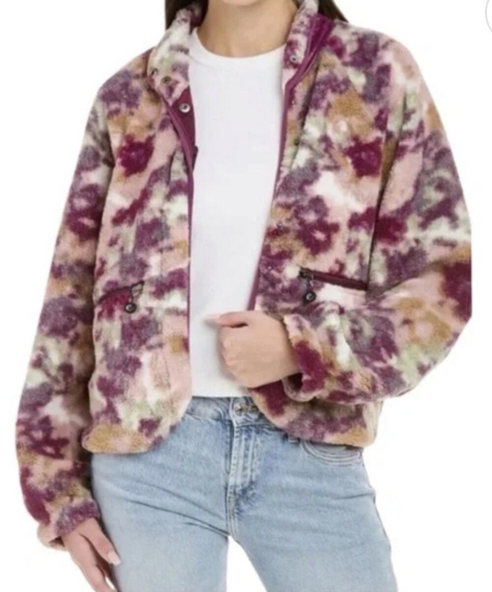 Johnny Was Calme Purple Printed Fleece Reversible Parca Jacket Women Small Size